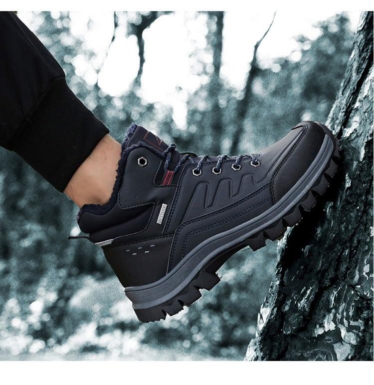 Winter Mens Boots Plush Warm Snow Boots Waterproof Outdoor Short Boots Leather Ankle Hiking Boots Mens Waterproof Outdoor Snow Boots Winter Cold Weather Shoes Stevvex