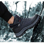 Winter Mens Boots Plush Warm Snow Boots Waterproof Outdoor Short Boots Leather Ankle Hiking Boots Mens Waterproof Outdoor Snow Boots Winter Cold Weather Shoes Stevvex