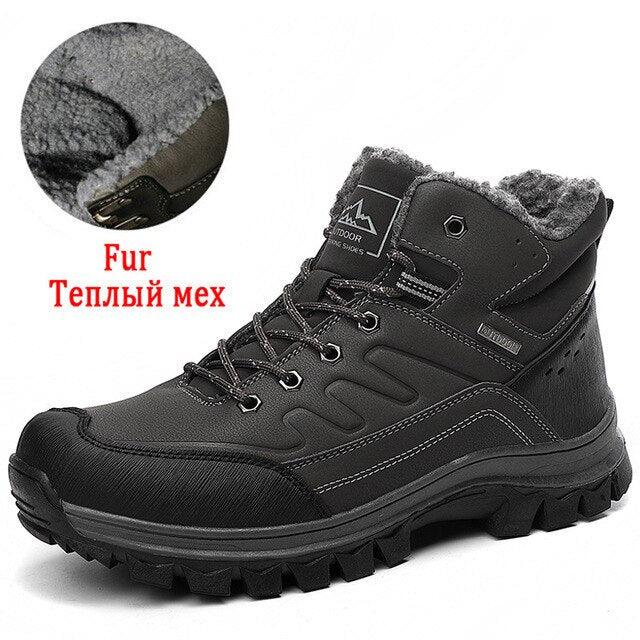 Winter Mens Boots Plush Warm Snow Boots Waterproof Outdoor Short Boots Leather Ankle Hiking Boots Mens Waterproof Outdoor Snow Boots Winter Cold Weather Shoes Stevvex