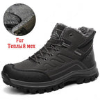 Winter Mens Boots Plush Warm Snow Boots Waterproof Outdoor Short Boots Leather Ankle Hiking Boots Mens Waterproof Outdoor Snow Boots Winter Cold Weather Shoes Stevvex