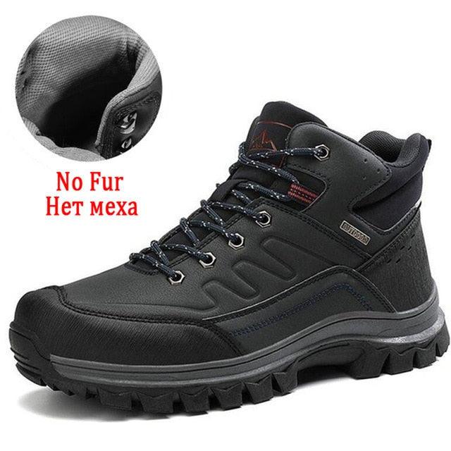Winter Mens Boots Plush Warm Snow Boots Waterproof Outdoor Short Boots Leather Ankle Hiking Boots Mens Waterproof Outdoor Snow Boots Winter Cold Weather Shoes Stevvex