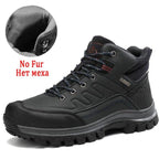 Winter Mens Boots Plush Warm Snow Boots Waterproof Outdoor Short Boots Leather Ankle Hiking Boots Mens Waterproof Outdoor Snow Boots Winter Cold Weather Shoes Stevvex