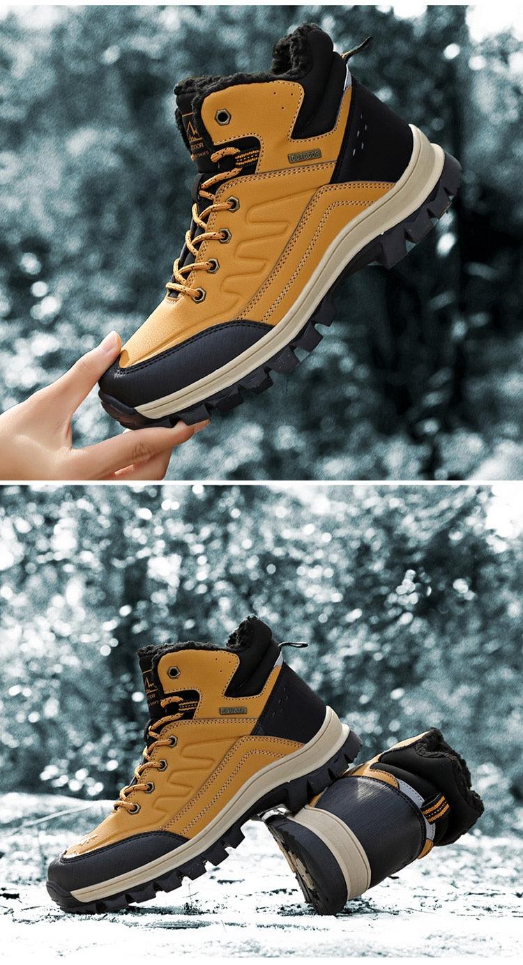Winter Mens Boots Plush Warm Snow Boots Waterproof Outdoor Short Boots Leather Ankle Hiking Boots Mens Waterproof Outdoor Snow Boots Winter Cold Weather Shoes Stevvex