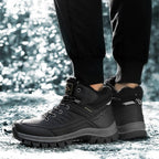 Winter Mens Boots Plush Warm Snow Boots Waterproof Outdoor Short Boots Leather Ankle Hiking Boots Mens Waterproof Outdoor Snow Boots Winter Cold Weather Shoes Stevvex