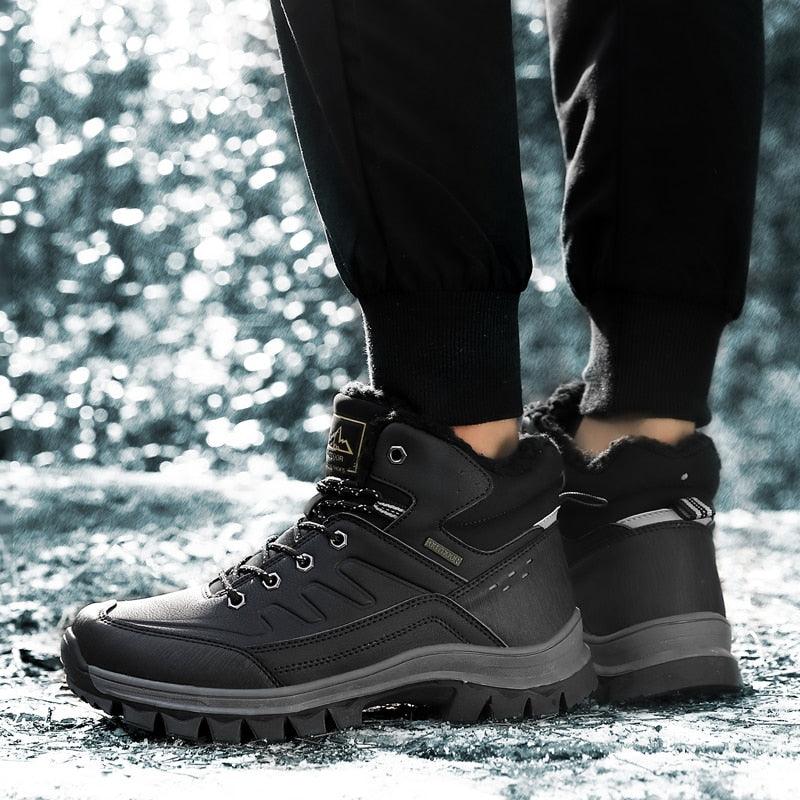 Winter Mens Boots Plush Warm Snow Boots Waterproof Outdoor Short Boots Leather Ankle Hiking Boots Mens Waterproof Outdoor Snow Boots Winter Cold Weather Shoes Stevvex