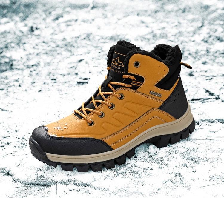 Winter Mens Boots Plush Warm Snow Boots Waterproof Outdoor Short Boots Leather Ankle Hiking Boots Mens Waterproof Outdoor Snow Boots Winter Cold Weather Shoes Stevvex