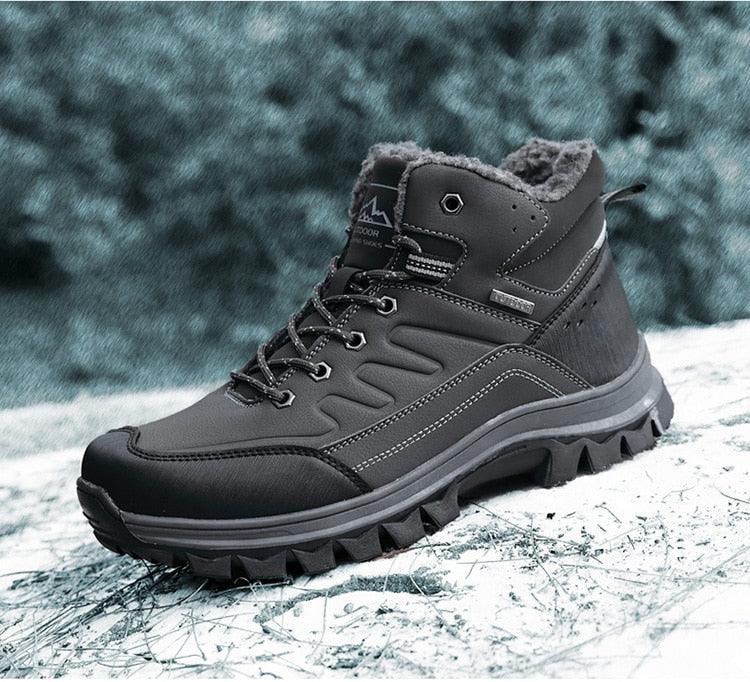 Winter Mens Boots Plush Warm Snow Boots Waterproof Outdoor Short Boots Leather Ankle Hiking Boots Mens Waterproof Outdoor Snow Boots Winter Cold Weather Shoes Stevvex