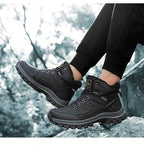 Winter Mens Boots Plush Warm Snow Boots Waterproof Outdoor Short Boots Leather Ankle Hiking Boots Mens Waterproof Outdoor Snow Boots Winter Cold Weather Shoes Stevvex