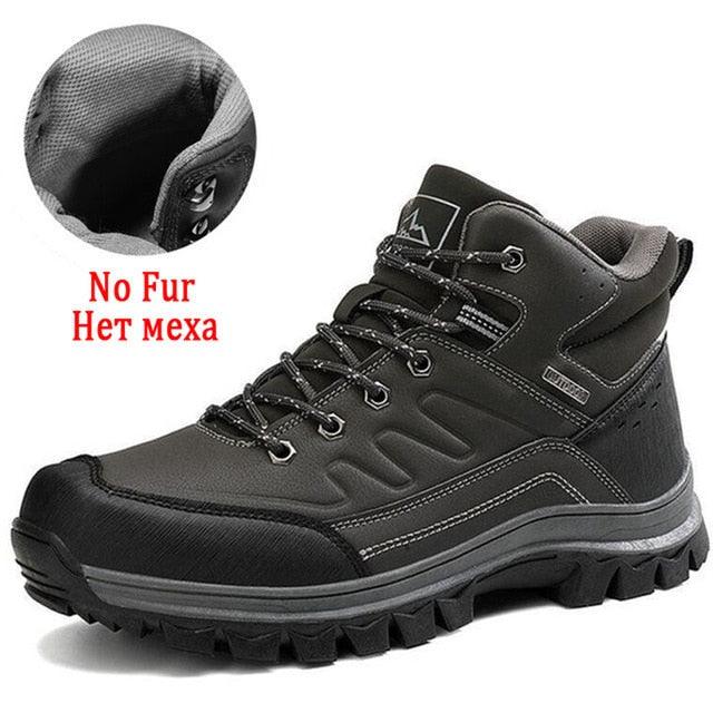 Winter Mens Boots Plush Warm Snow Boots Waterproof Outdoor Short Boots Leather Ankle Hiking Boots Mens Waterproof Outdoor Snow Boots Winter Cold Weather Shoes Stevvex