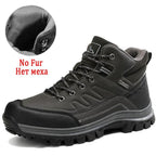 Winter Mens Boots Plush Warm Snow Boots Waterproof Outdoor Short Boots Leather Ankle Hiking Boots Mens Waterproof Outdoor Snow Boots Winter Cold Weather Shoes Stevvex