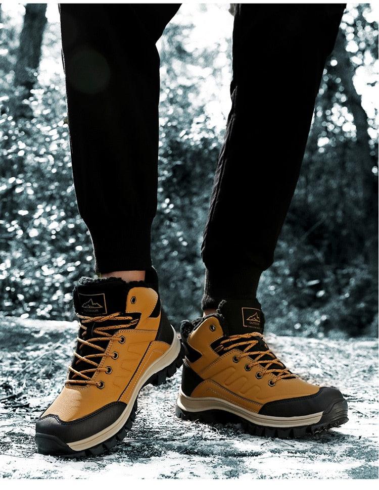 Winter Mens Boots Plush Warm Snow Boots Waterproof Outdoor Short Boots Leather Ankle Hiking Boots Mens Waterproof Outdoor Snow Boots Winter Cold Weather Shoes Stevvex