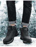 Winter Mens Boots Plush Warm Snow Boots Waterproof Outdoor Short Boots Leather Ankle Hiking Boots Mens Waterproof Outdoor Snow Boots Winter Cold Weather Shoes Stevvex