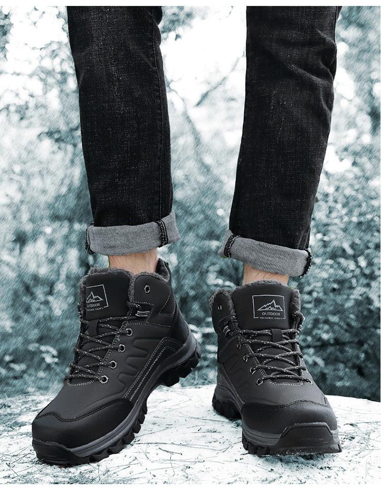 Winter Mens Boots Plush Warm Snow Boots Waterproof Outdoor Short Boots Leather Ankle Hiking Boots Mens Waterproof Outdoor Snow Boots Winter Cold Weather Shoes Stevvex