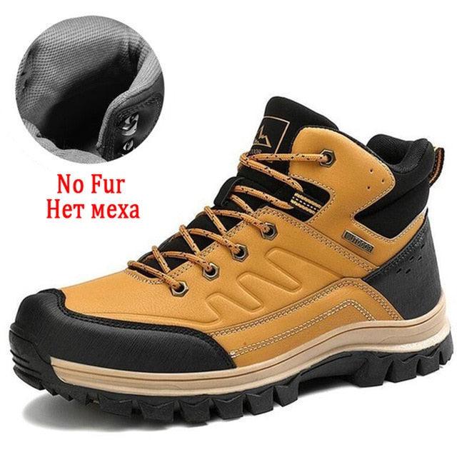 Winter Mens Boots Plush Warm Snow Boots Waterproof Outdoor Short Boots Leather Ankle Hiking Boots Mens Waterproof Outdoor Snow Boots Winter Cold Weather Shoes Stevvex