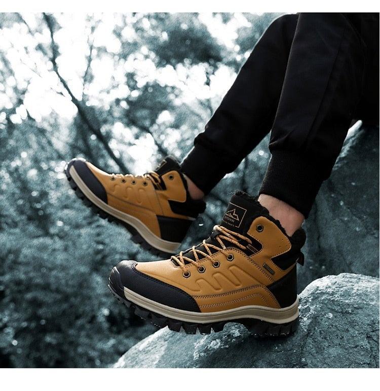 Winter Mens Boots Plush Warm Snow Boots Waterproof Outdoor Short Boots Leather Ankle Hiking Boots Mens Waterproof Outdoor Snow Boots Winter Cold Weather Shoes Stevvex