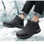 Winter Mens Boots Plush Warm Snow Boots Waterproof Outdoor Short Boots Leather Ankle Hiking Boots Mens Waterproof Outdoor Snow Boots Winter Cold Weather Shoes Stevvex