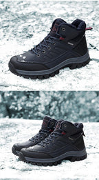Winter Mens Boots Plush Warm Snow Boots Waterproof Outdoor Short Boots Leather Ankle Hiking Boots Mens Waterproof Outdoor Snow Boots Winter Cold Weather Shoes Stevvex