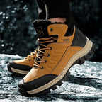 Winter Mens Boots Plush Warm Snow Boots Waterproof Outdoor Short Boots Leather Ankle Hiking Boots Mens Waterproof Outdoor Snow Boots Winter Cold Weather Shoes Stevvex