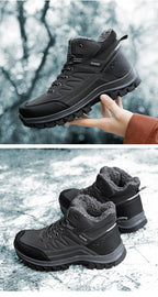 Winter Mens Boots Plush Warm Snow Boots Waterproof Outdoor Short Boots Leather Ankle Hiking Boots Mens Waterproof Outdoor Snow Boots Winter Cold Weather Shoes Stevvex