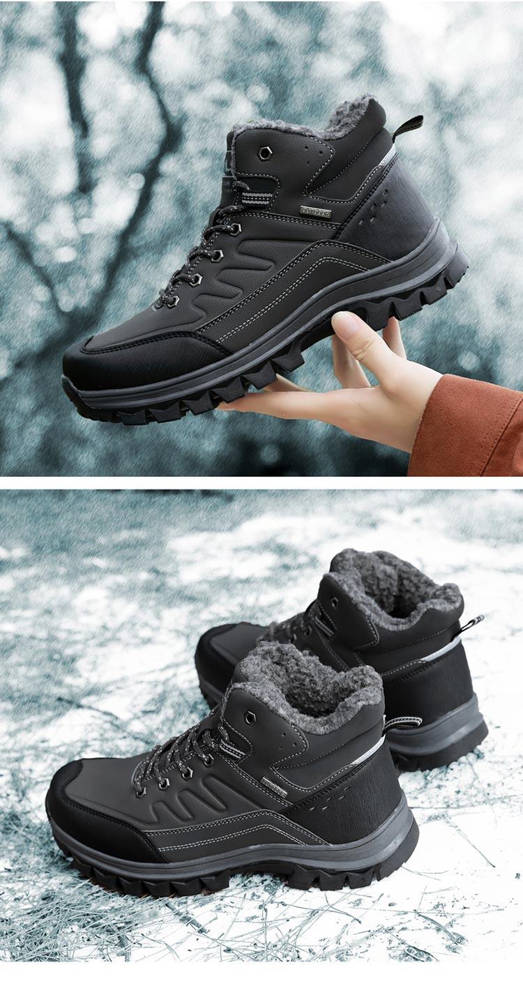 Winter Mens Boots Plush Warm Snow Boots Waterproof Outdoor Short Boots Leather Ankle Hiking Boots Mens Waterproof Outdoor Snow Boots Winter Cold Weather Shoes Stevvex