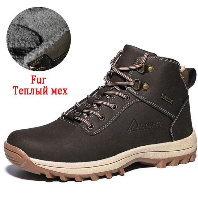 Winter Mens Boots Plush Warm Snow Boots Waterproof Outdoor Short Boots Leather Ankle Hiking Boots Mens Waterproof Outdoor Snow Boots Winter Cold Weather Shoes Stevvex