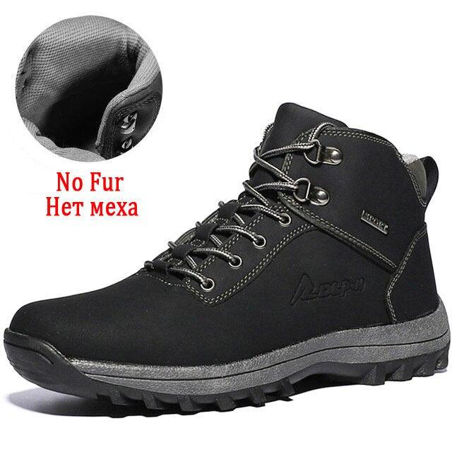 Winter Mens Boots Plush Warm Snow Boots Waterproof Outdoor Short Boots Leather Ankle Hiking Boots Mens Waterproof Outdoor Snow Boots Winter Cold Weather Shoes Stevvex