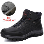 Winter Mens Boots Plush Warm Snow Boots Waterproof Outdoor Short Boots Leather Ankle Hiking Boots Mens Waterproof Outdoor Snow Boots Winter Cold Weather Shoes Stevvex