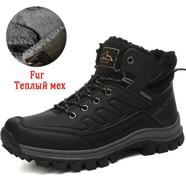 Winter Mens Boots Plush Warm Snow Boots Waterproof Outdoor Short Boots Leather Ankle Hiking Boots Mens Waterproof Outdoor Snow Boots Winter Cold Weather Shoes Stevvex