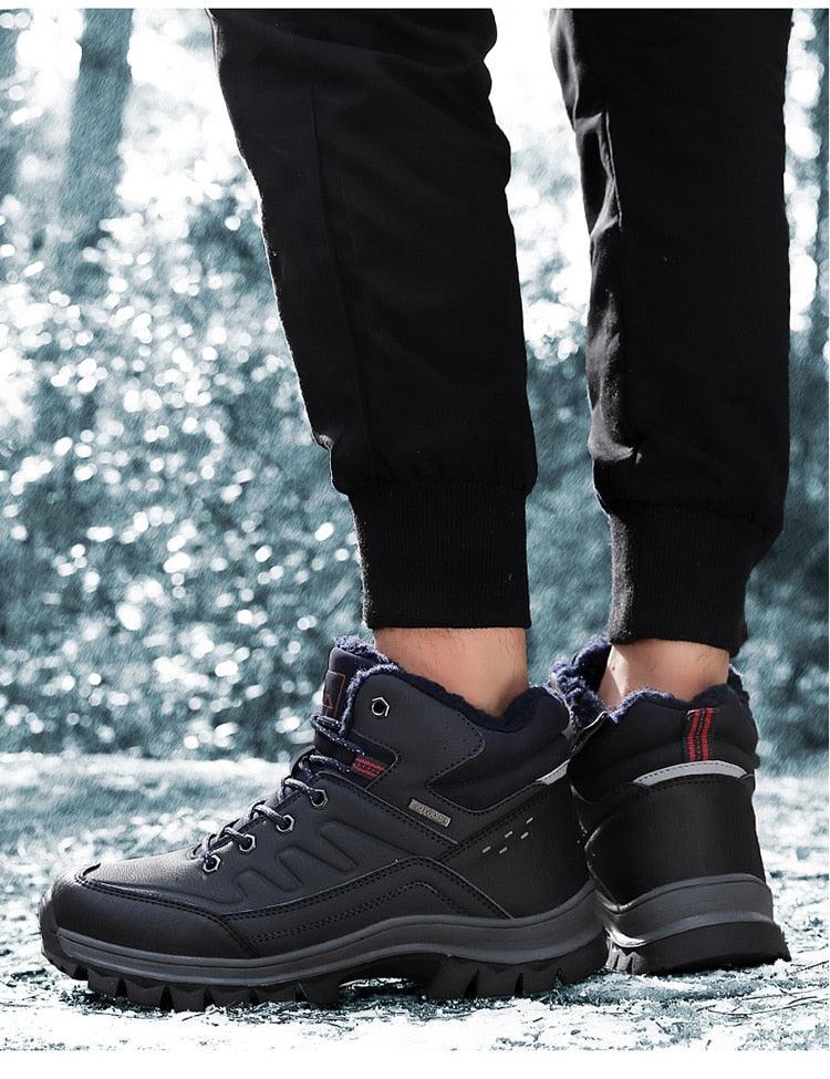 Winter Mens Boots Plush Warm Snow Boots Waterproof Outdoor Short Boots Leather Ankle Hiking Boots Mens Waterproof Outdoor Snow Boots Winter Cold Weather Shoes Stevvex