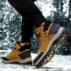 Winter Mens Boots Plush Warm Snow Boots Waterproof Outdoor Short Boots Leather Ankle Hiking Boots Mens Waterproof Outdoor Snow Boots Winter Cold Weather Shoes Stevvex