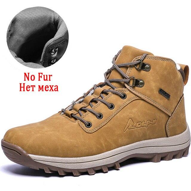 Winter Mens Boots Plush Warm Snow Boots Waterproof Outdoor Short Boots Leather Ankle Hiking Boots Mens Waterproof Outdoor Snow Boots Winter Cold Weather Shoes Stevvex