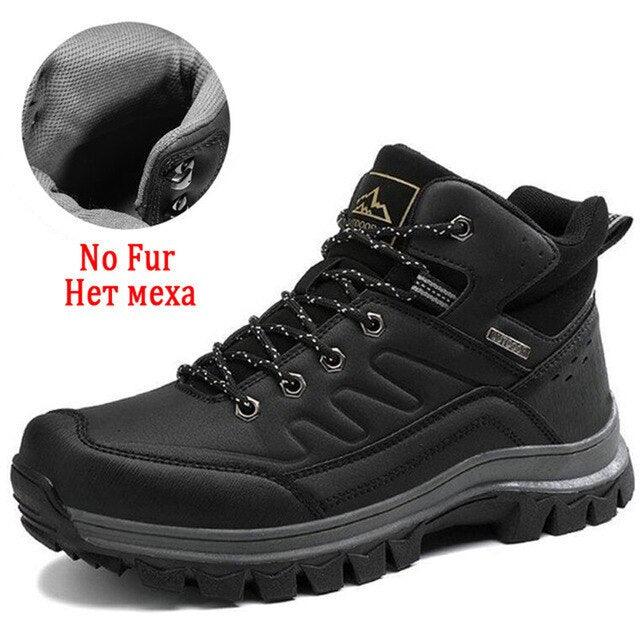 Winter Mens Boots Plush Warm Snow Boots Waterproof Outdoor Short Boots Leather Ankle Hiking Boots Mens Waterproof Outdoor Snow Boots Winter Cold Weather Shoes Stevvex