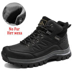 Winter Mens Boots Plush Warm Snow Boots Waterproof Outdoor Short Boots Leather Ankle Hiking Boots Mens Waterproof Outdoor Snow Boots Winter Cold Weather Shoes Stevvex