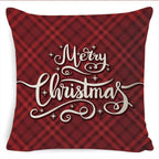 Winter Merry Christmas Cushion Cover Red Christmas Santa Claus Greeting Christmas Pillow Covers Red Plaid Pillow Covers Christmas Tree Snowflakes Text Pillow Cover Stevvex