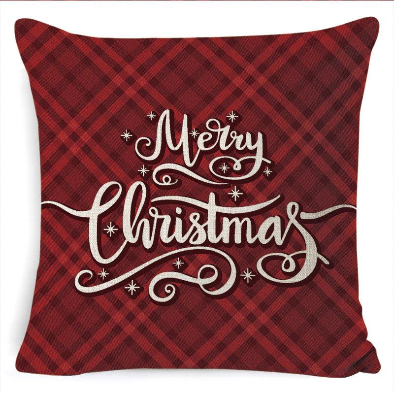 Winter Merry Christmas Cushion Cover Red Christmas Santa Claus Greeting Christmas Pillow Covers Red Plaid Pillow Covers Christmas Tree Snowflakes Text Pillow Cover Stevvex
