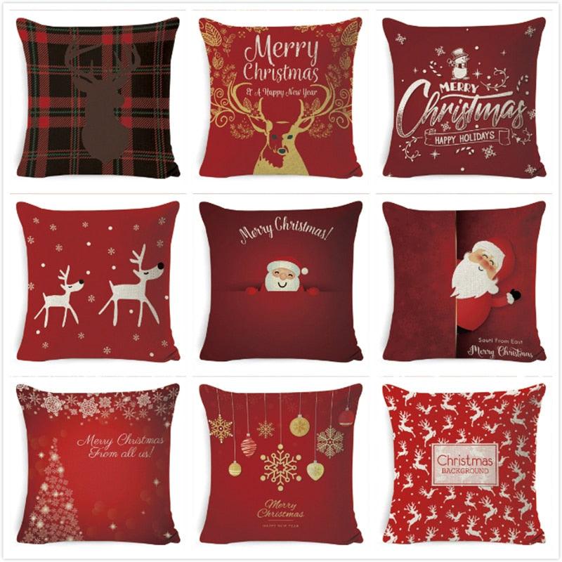 Winter Merry Christmas Cushion Cover Red Christmas Santa Claus Greeting Christmas Pillow Covers Red Plaid Pillow Covers Christmas Tree Snowflakes Text Pillow Cover Stevvex