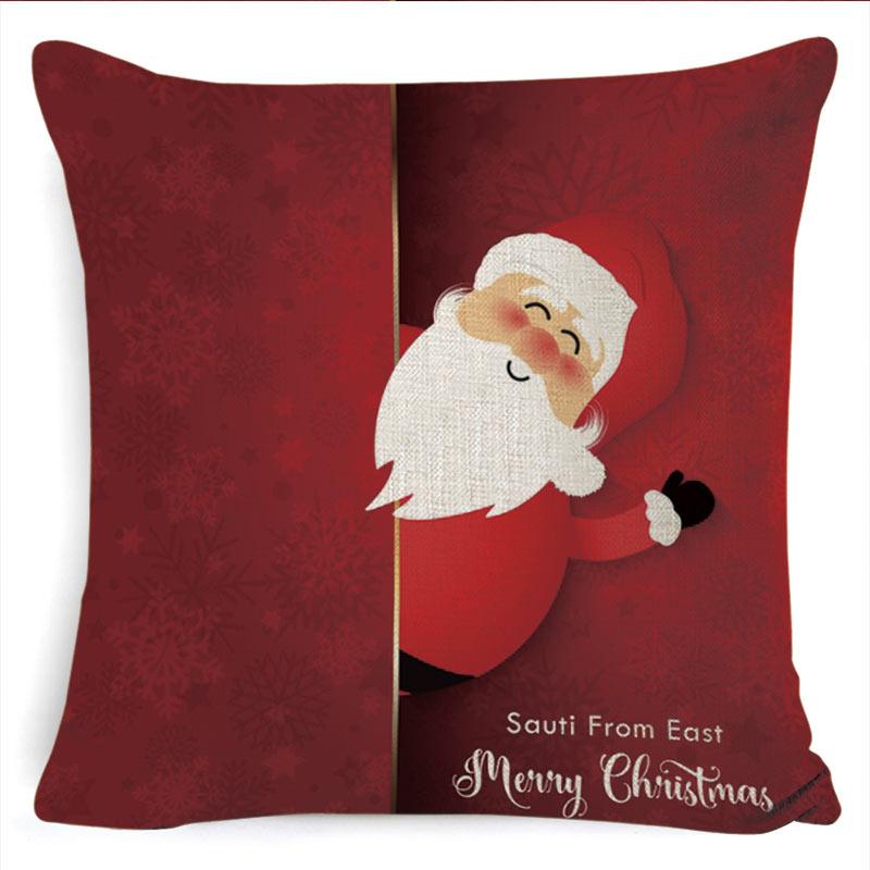 Winter Merry Christmas Cushion Cover Red Christmas Santa Claus Greeting Christmas Pillow Covers Red Plaid Pillow Covers Christmas Tree Snowflakes Text Pillow Cover Stevvex