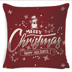 Winter Merry Christmas Cushion Cover Red Christmas Santa Claus Greeting Christmas Pillow Covers Red Plaid Pillow Covers Christmas Tree Snowflakes Text Pillow Cover Stevvex
