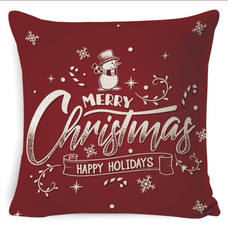 Winter Merry Christmas Cushion Cover Red Christmas Santa Claus Greeting Christmas Pillow Covers Red Plaid Pillow Covers Christmas Tree Snowflakes Text Pillow Cover Stevvex
