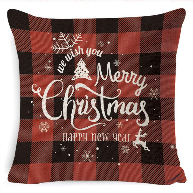 Winter Merry Christmas Cushion Cover Red Christmas Santa Claus Greeting Christmas Pillow Covers Red Plaid Pillow Covers Christmas Tree Snowflakes Text Pillow Cover Stevvex