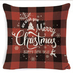 Winter Merry Christmas Cushion Cover Red Christmas Santa Claus Greeting Christmas Pillow Covers Red Plaid Pillow Covers Christmas Tree Snowflakes Text Pillow Cover Stevvex