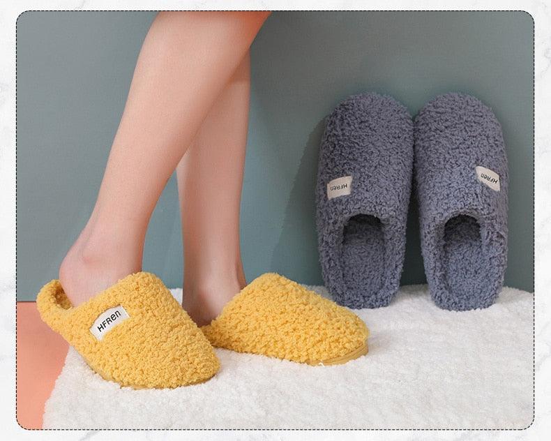 Winter Short Plush Cotton Home Slippers Women Indoor Floor Footwear Fashion Men Household Warm Slides Flat Couple House Slippers With Memory Foam Snd Comfortable Warm Shoes Stevvex