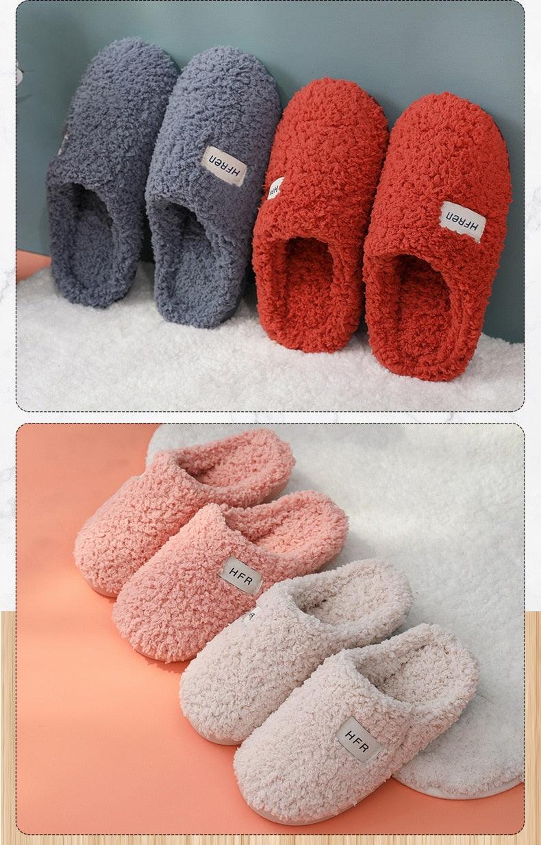 Winter Short Plush Cotton Home Slippers Women Indoor Floor Footwear Fashion Men Household Warm Slides Flat Couple House Slippers With Memory Foam Snd Comfortable Warm Shoes Stevvex
