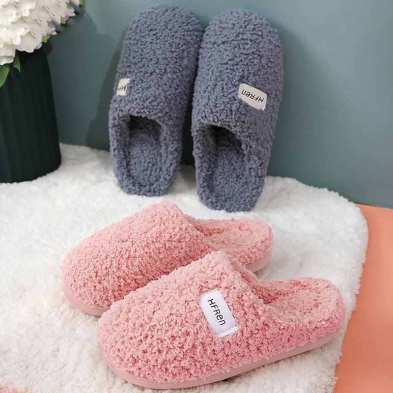 Winter Short Plush Cotton Home Slippers Women Indoor Floor Footwear Fashion Men Household Warm Slides Flat Couple House Slippers With Memory Foam Snd Comfortable Warm Shoes Stevvex