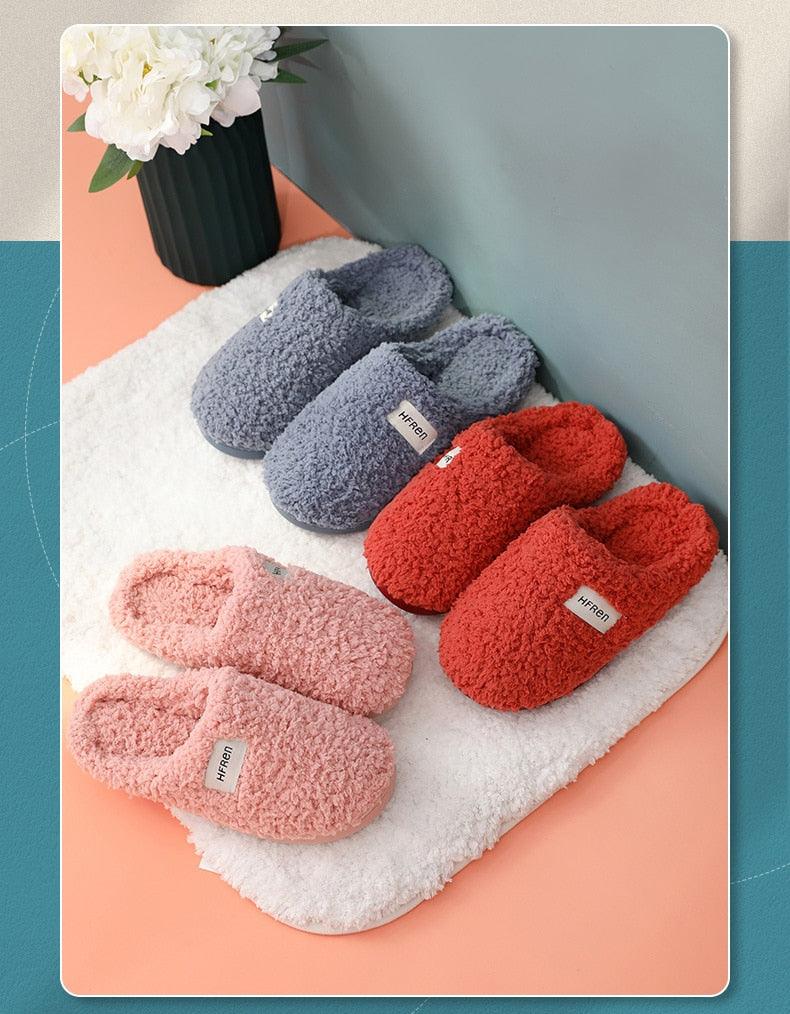 Winter Short Plush Cotton Home Slippers Women Indoor Floor Footwear Fashion Men Household Warm Slides Flat Couple House Slippers With Memory Foam Snd Comfortable Warm Shoes Stevvex