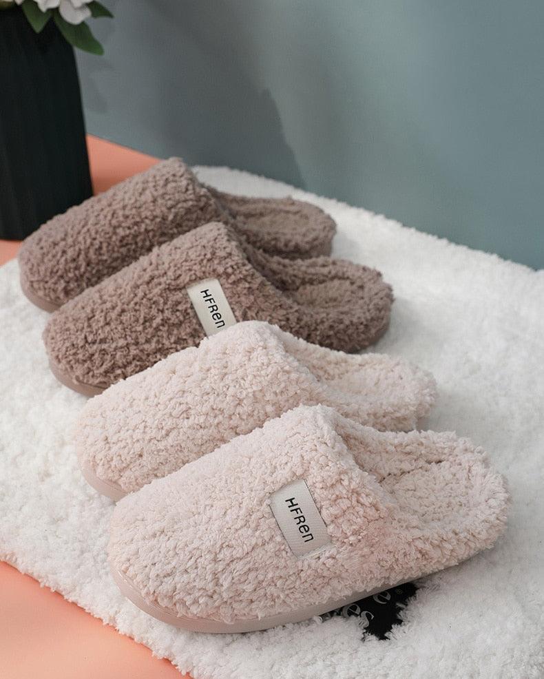 Winter Short Plush Cotton Home Slippers Women Indoor Floor Footwear Fashion Men Household Warm Slides Flat Couple House Slippers With Memory Foam Snd Comfortable Warm Shoes Stevvex