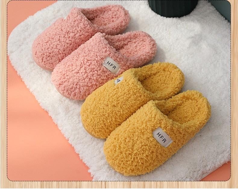 Winter Short Plush Cotton Home Slippers Women Indoor Floor Footwear Fashion Men Household Warm Slides Flat Couple House Slippers With Memory Foam Snd Comfortable Warm Shoes Stevvex