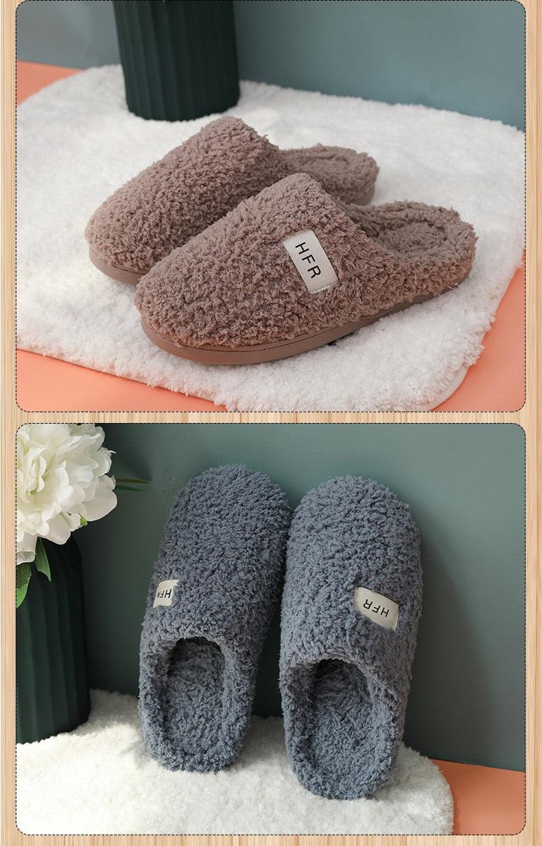 Winter Short Plush Cotton Home Slippers Women Indoor Floor Footwear Fashion Men Household Warm Slides Flat Couple House Slippers With Memory Foam Snd Comfortable Warm Shoes Stevvex