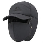 Winter Thermal Black Hat Fashion Ear Protection Face Windproof Adjustable Ski Cap Thicken Outdoor Hat Stevvex