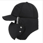 Winter Thermal Black Hat Fashion Ear Protection Face Windproof Adjustable Ski Cap Thicken Outdoor Hat Stevvex